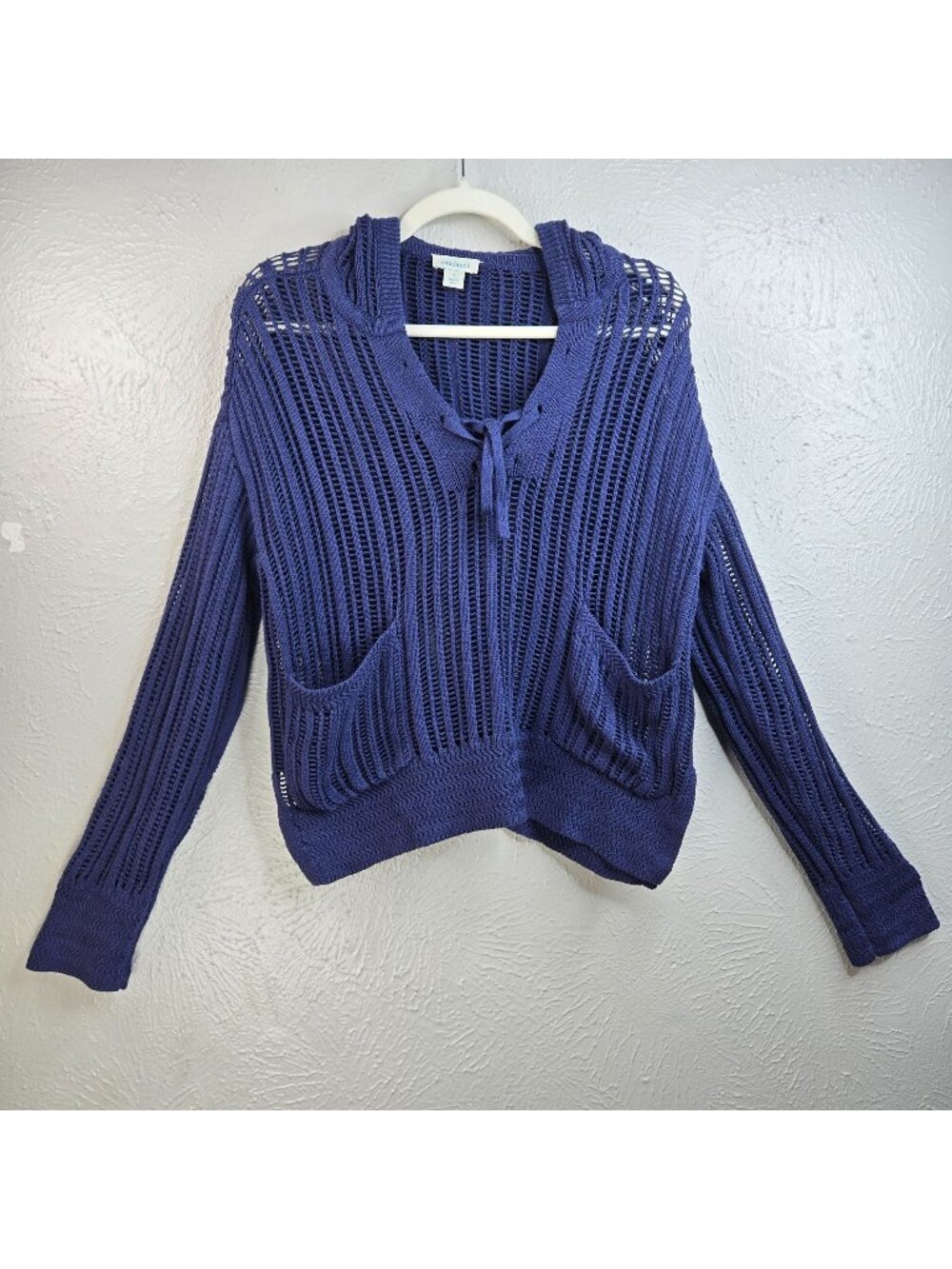 Sundance Slouchy Crochet Sweater S Blue Open Knit Relaxed Fit Boho Hoodie Top